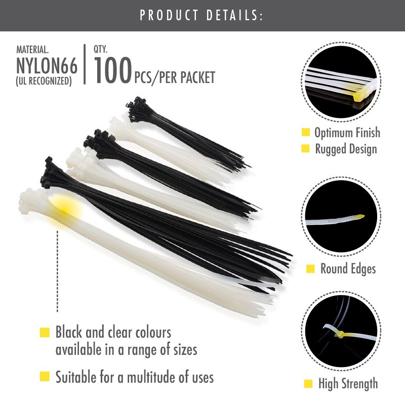 Cable Tie - 0.36cm x 15cm/20cm/25cm/30cm (Black/Clear)